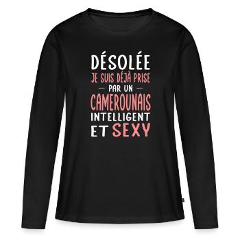 Désolée déjà prise par un Camerounais sexy - T-shirt manches longues Premium bio Femme - noir - Devant - Julia (174cm)