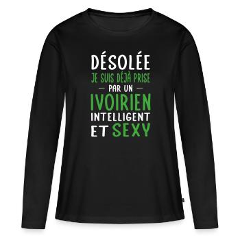 Désolée déjà prise par un Ivoirien sexy - T-shirt manches longues Premium bio Femme - noir - Devant - Julia (174cm)