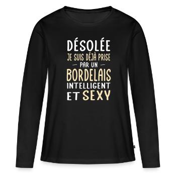 Désolée déjà prise par un Bordelais sexy - T-shirt manches longues Premium bio Femme - noir - Devant - Julia (174cm)