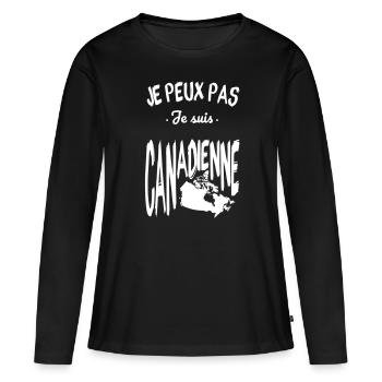 Je peux pas je suis Canadienne - T-shirt manches longues Premium bio Femme - noir - Devant - Julia (174cm)