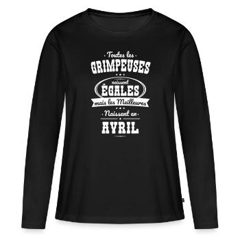 Grimpeuses égales meilleures naissent en Avril - T-shirt manches longues Premium bio Femme - noir - Devant - Julia (174cm)
