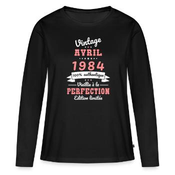 40-jähriges Jubiläum - Jahrgang - April 1984 - Frauen Premium Bio Langarmshirt - Schwarz - Vorne - Julia (174cm)