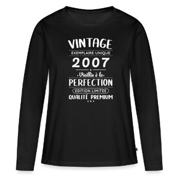 Anniversaire 18 ans - Vintage 2007 - T-shirt manches longues Premium bio Femme - noir - Devant - Julia (174cm)