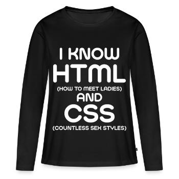 Je connais html et CSS - T-shirt manches longues Premium bio Femme - noir - Devant - Julia (174cm)