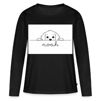 der kleine Welpe schaut Noah an. - Frauen Premium Bio Langarmshirt - Schwarz - Vorne - Julia (174cm)