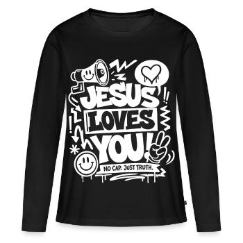 Jésus t’aime Vérité Design - T-shirt manches longues Premium bio Femme - noir - Devant - Julia (174cm)