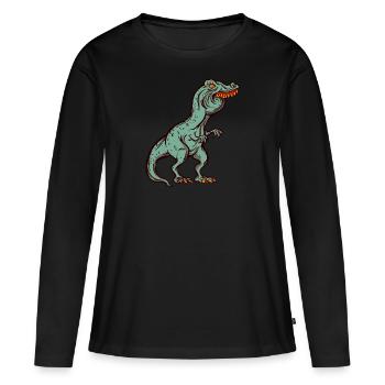 Tyrannosaurus Rex Überbiss Hasenzähne Witzig - Frauen Premium Bio Langarmshirt - Schwarz - Vorne - Julia (174cm)
