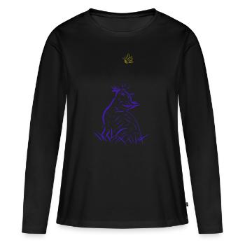 Katze - Frauen Premium Bio Langarmshirt - Schwarz - Vorne - Julia (174cm)