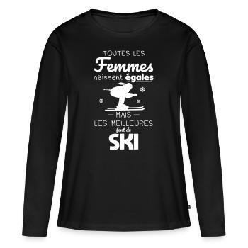 Ski - Femmes égales meilleures font du ski - T-shirt manches longues Premium bio Femme - noir - Devant - Julia (174cm)