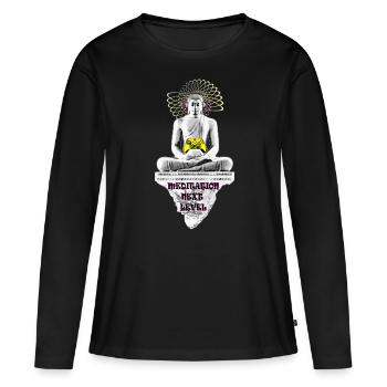 Méditation Niveau Supérieur - T-shirt manches longues Premium bio Femme - noir - Devant - Julia (174cm)