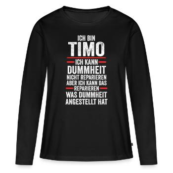 Timo - Frauen Premium Bio Langarmshirt - Schwarz - Vorne - Julia (174cm)