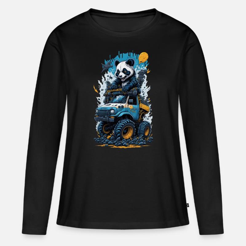 Panda - Frauen Premium Bio Langarmshirt - Schwarz