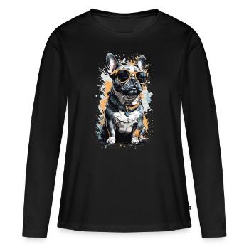 Französische Bulldogge Hund Sonnenbrille und Stil - Frauen Premium Bio Langarmshirt - Schwarz - Vorne - Julia (174cm)