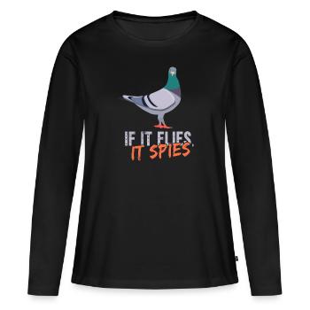 Quand il vole, il espionne - T-shirt manches longues Premium bio Femme - noir - Devant - Julia (174cm)