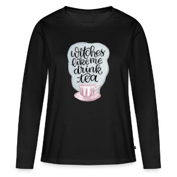 Witches Like Me Drink Tea - Frauen Premium Bio Langarmshirt - Schwarz - Vorne - Julia (174cm)