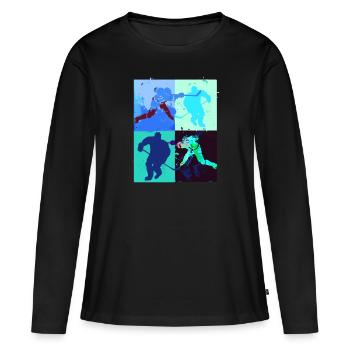 Eishockey, Hockey, Graffi, bunt, stencil - Frauen Premium Bio Langarmshirt - Schwarz - Vorne - Julia (174cm)