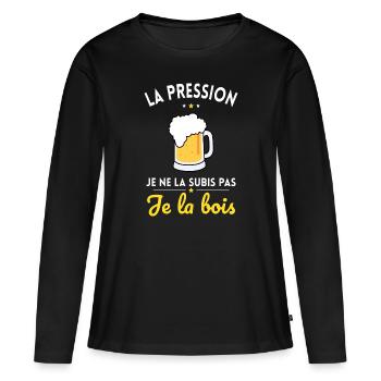 La Pression je ne la Subis Pas - Je la bois - T-shirt manches longues Premium bio Femme - noir - Devant - Julia (174cm)