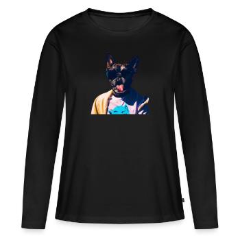 Drôle de chien avec la langue tendue - T-shirt manches longues Premium bio Femme - noir - Devant - Julia (174cm)