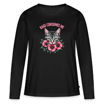 Rage Consumes Me Lustiges Katzenblümchen - Frauen Premium Bio Langarmshirt - Schwarz - Vorne - Julia (174cm)
