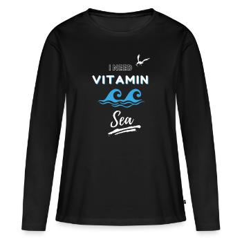 J’ai besoin de vitamine mer - T-shirt manches longues Premium bio Femme - noir - Devant - Julia (174cm)