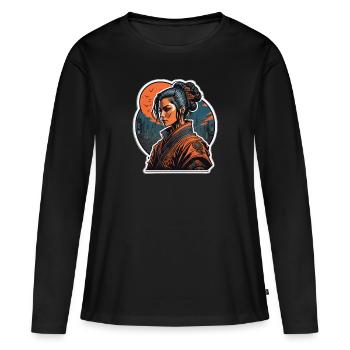 Woman with kimono - Women's Premium Organic Long Sleeve Shirt - black - Front - Julia (174cm)
