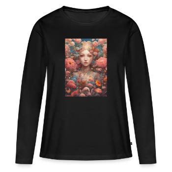 Junge Frau in Blüte - Frauen Premium Bio Langarmshirt - Schwarz - Vorne - Julia (174cm)