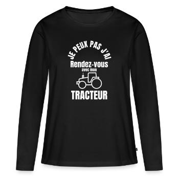 Je peux pas j'ai rendez-vous avec mon tracteur - T-shirt manches longues Premium bio Femme - noir - Devant - Julia (174cm)