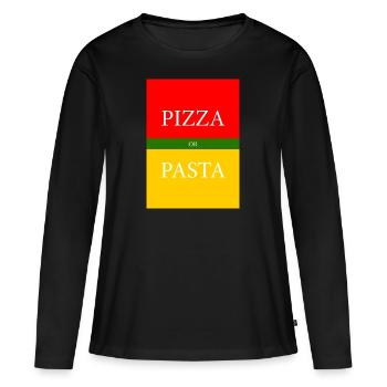 PIZZA ou PÂTES - T-shirt manches longues Premium bio Femme - noir - Devant - Julia (174cm)