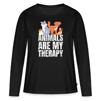 Les animaux sont ma thérapie Les animaux Les amoureux des animaux - T-shirt manches longues Premium bio Femme - noir - Devant - Julia (174cm)