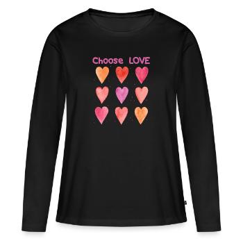 Cœurs d’amour - T-shirt manches longues Premium bio Femme - noir - Devant - Julia (174cm)