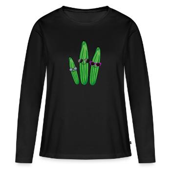 Trio de concombre,Concombre,Concombre,Concombre,Lunettes de soleil - T-shirt manches longues Premium bio Femme - noir - Devant - Julia (174cm)
