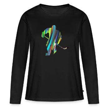 Eishockey, Hockey, Graffiti, bunt, stencil - Frauen Premium Bio Langarmshirt - Schwarz - Vorne - Julia (174cm)