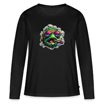 Smoking tortue folle - T-shirt manches longues Premium bio Femme - noir - Devant - Julia (174cm)