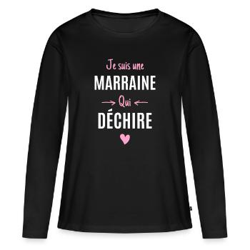 Marraine cadeau humour marraine qui déchire - T-shirt manches longues Premium bio Femme - noir - Devant - Julia (174cm)
