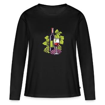 verre à vin vin raisins vin - T-shirt manches longues Premium bio Femme - noir - Devant - Julia (174cm)