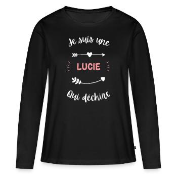 Je suis une Lucie qui déchire - T-shirt manches longues Premium bio Femme - noir - Devant - Julia (174cm)