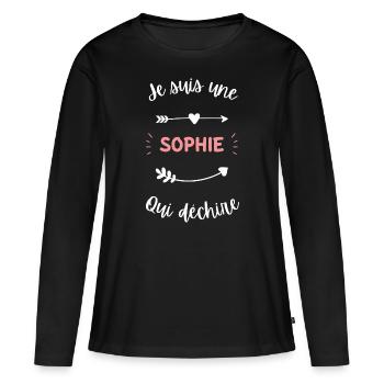 Je suis une Sophie qui déchire - T-shirt manches longues Premium bio Femme - noir - Devant - Julia (174cm)