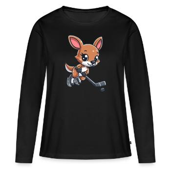 Kangourou et souris Hockey sur glace - Équipe insolite sur - T-shirt manches longues Premium bio Femme - noir - Devant - Julia (174cm)
