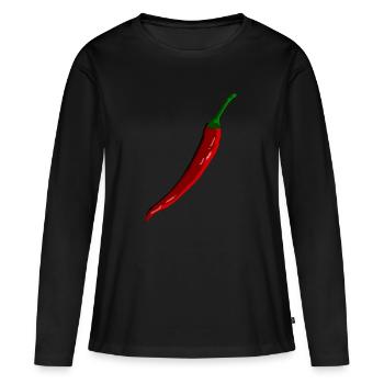 Chili,Pfeffer,scharf - Frauen Premium Bio Langarmshirt - Schwarz - Vorne - Julia (174cm)