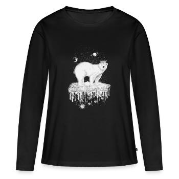 Ours polaire avec couronne sur une banquise - T-shirt manches longues Premium bio Femme - noir - Devant - Julia (174cm)
