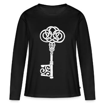 Weißer keltischer Schlüssel - Frauen Premium Bio Langarmshirt - Schwarz - Vorne - Julia (174cm)