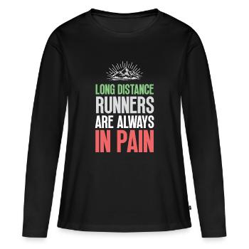 Langstreckenläufer haben immer Schmerzen - Frauen Premium Bio Langarmshirt - Schwarz - Vorne - Julia (174cm)