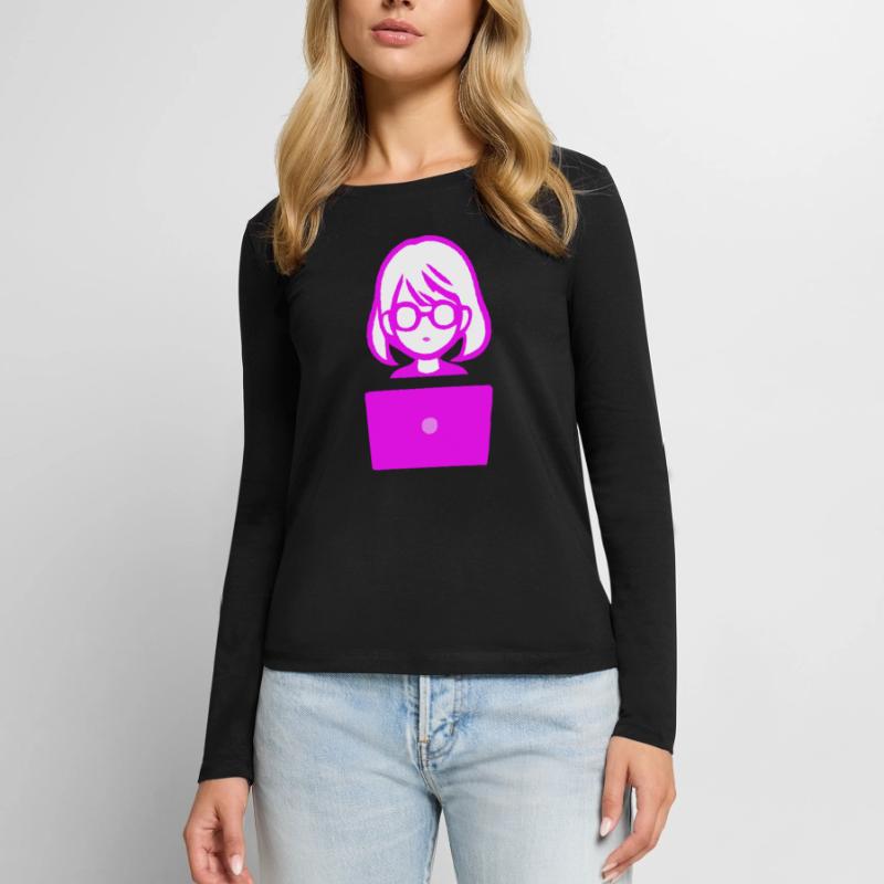 Frau mit Computer Programmierer Coder Frauen Premium Bio Langarmshirt