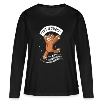 Bonhomme en pain d'épices de Noël en pain d'épices - T-shirt manches longues Premium bio Femme - noir - Devant - Julia (174cm)