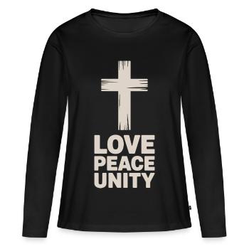 Liebe Frieden Einheit Christlich Kreuz - Frauen Premium Bio Langarmshirt - Schwarz - Vorne - Julia (174cm)