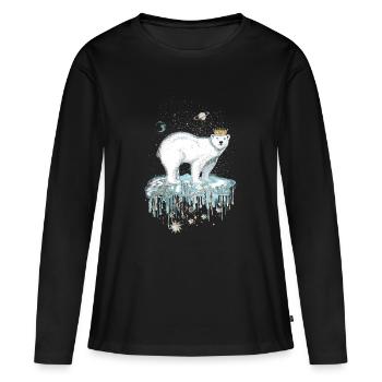 Ours polaire majestueux avec couronne sur banquise - T-shirt manches longues Premium bio Femme - noir - Devant - Julia (174cm)