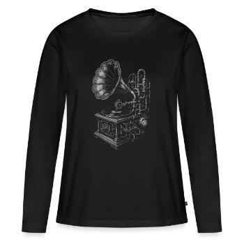 Croquis antique du gramophone - T-shirt manches longues Premium bio Femme - noir - Devant - Julia (174cm)