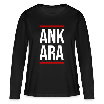 Typographie en blocs gras d’Ankara - T-shirt manches longues Premium bio Femme - noir - Devant - Julia (174cm)