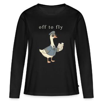 Ente Pilot auf Abflug - Frauen Premium Bio Langarmshirt - Schwarz - Vorne - Julia (174cm)