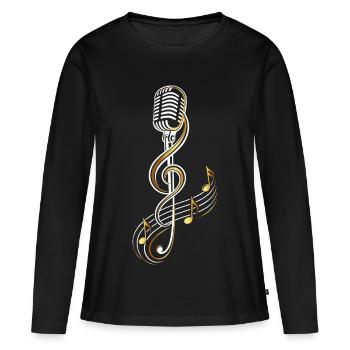 Microphone vintage avec clé de sol – Musique - T-shirt manches longues Premium bio Femme - noir - Devant - Julia (174cm)